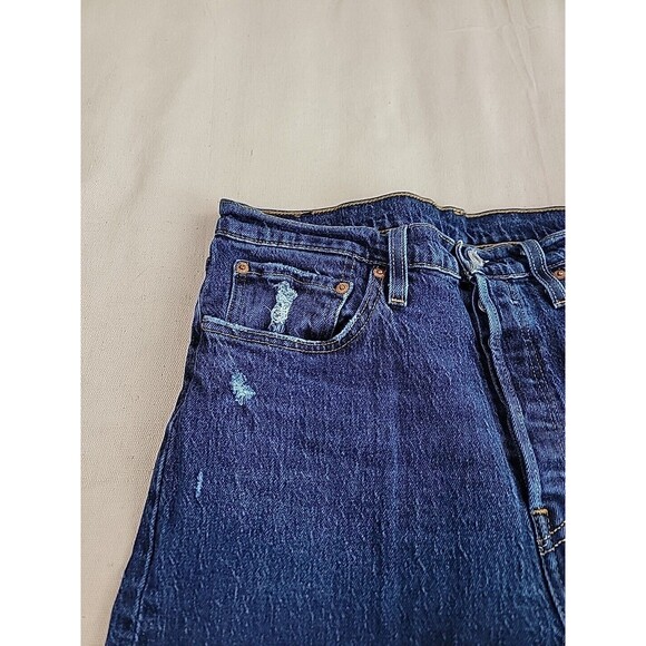 Levis 501 Jeans Mens 32x286 Dark Blue Button Fly Distressed Mid Rise Stretch - Picture 5 of 14